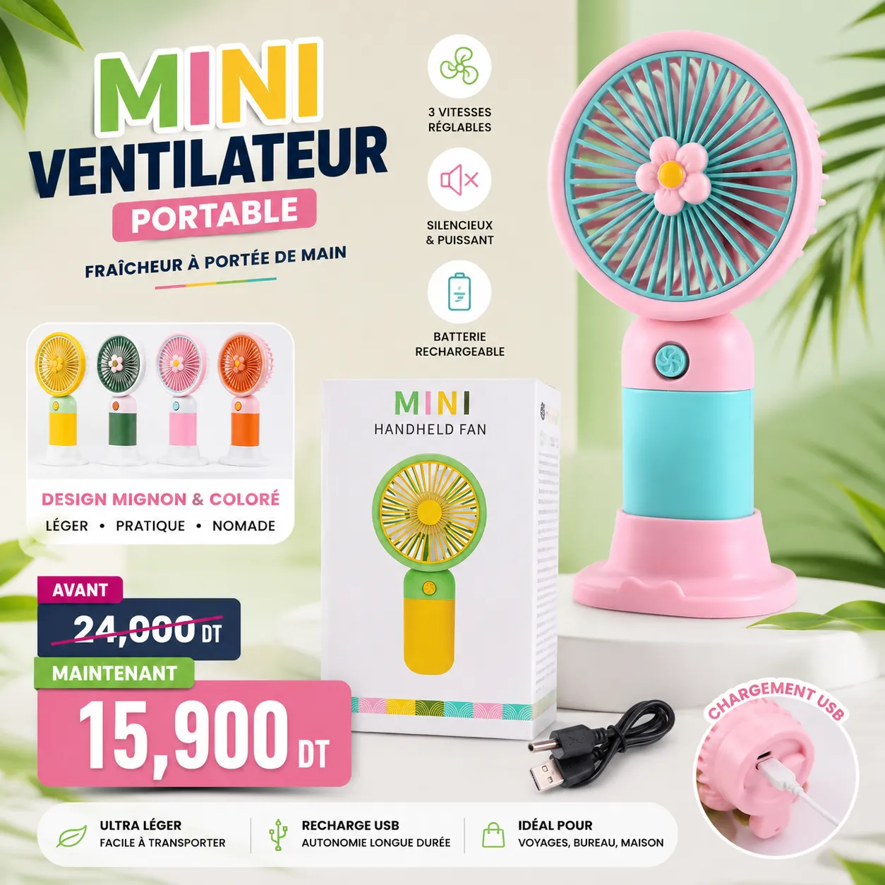 ChatGPT Image 15 juil. 2026, 14_21_06.png Mini Ventilateur Portable Rechargeable USB 3 Vitesses Silencieux – Image 1