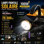 Lampe Frontale Solaire LED 100W Rechargeable USB | Batterie Li-ion Remplaçable