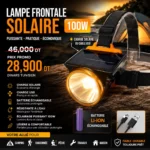 Lampe Frontale Solaire LED 100W Rechargeable USB | Batterie Li-ion Remplaçable – Image 2