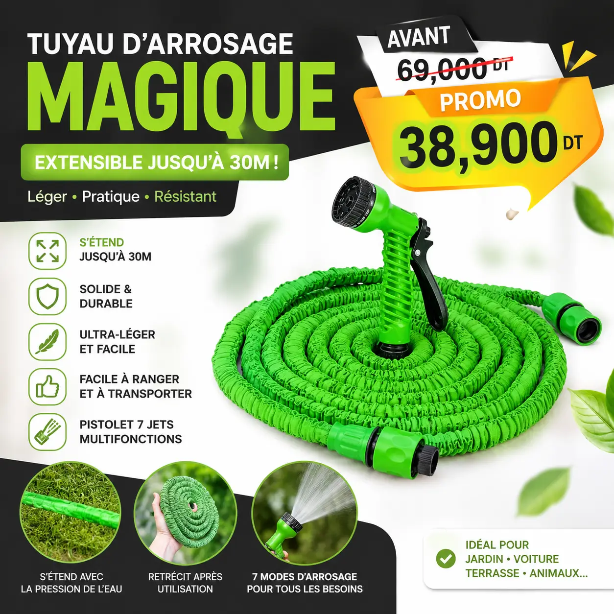ChatGPT Image 6 juil. 2026, 00_07_54.png Tuyau d'Arrosage Extensible Magique 30M | Léger, Résistant & Multifonction – Image 1