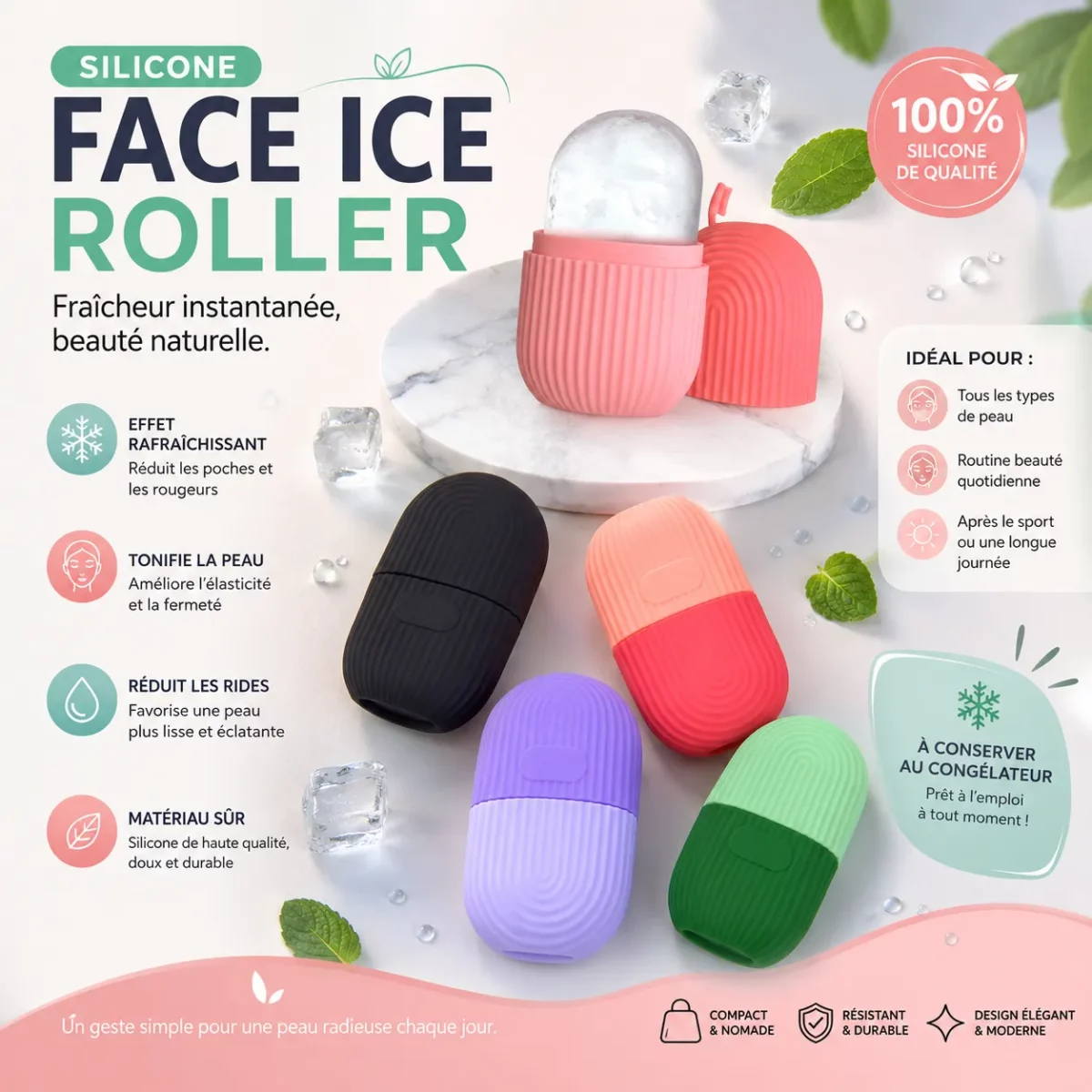Ice Roller en Silicone | Massage Glacé Visage & Corps – Image 2