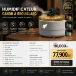 Humidificateur Canon à Brouillard LED 280 ml | Diffuseur d'Arômes USB