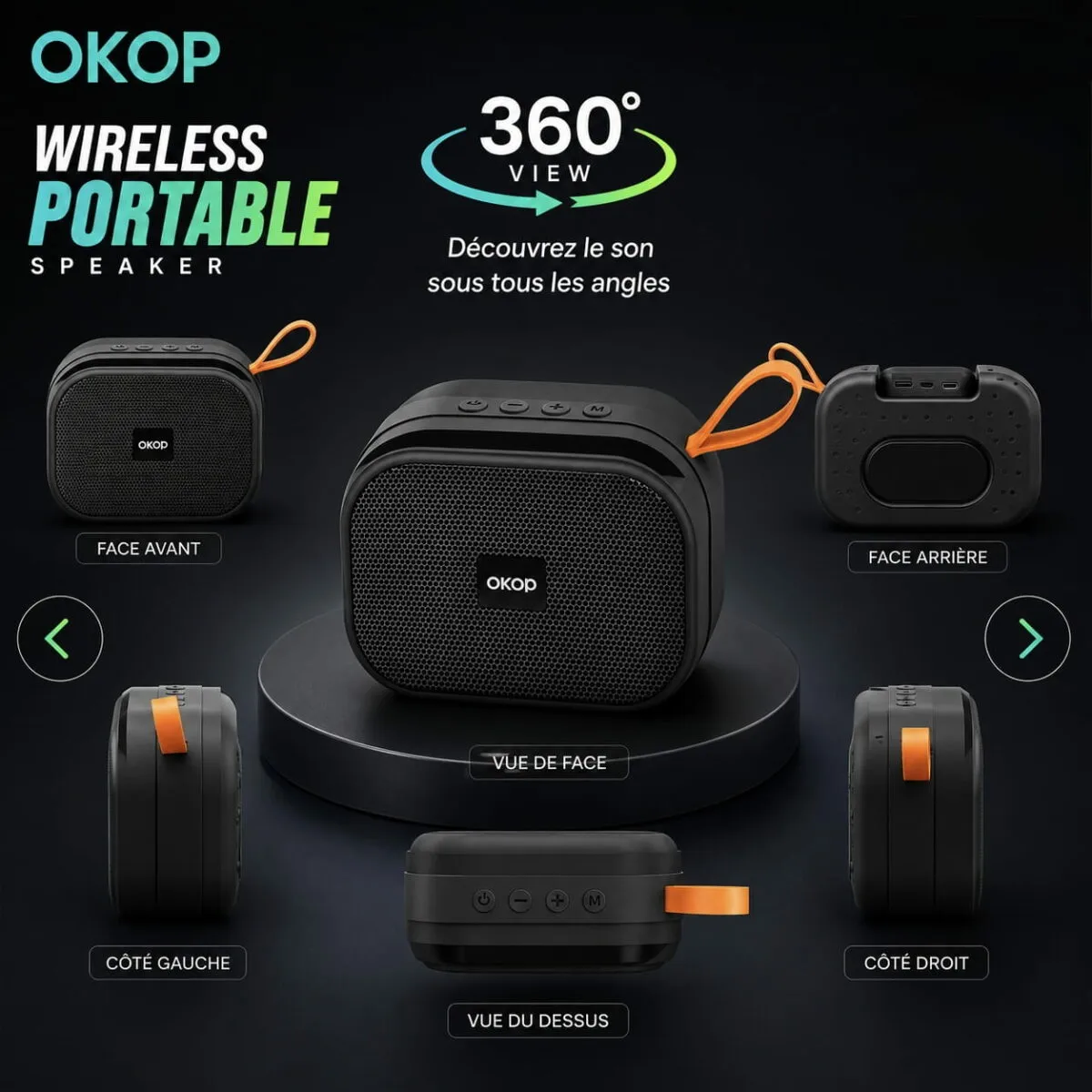 Enceinte Bluetooth Portable OKOP KP-800 – Son 360° & Basses Puissantes – Image 2