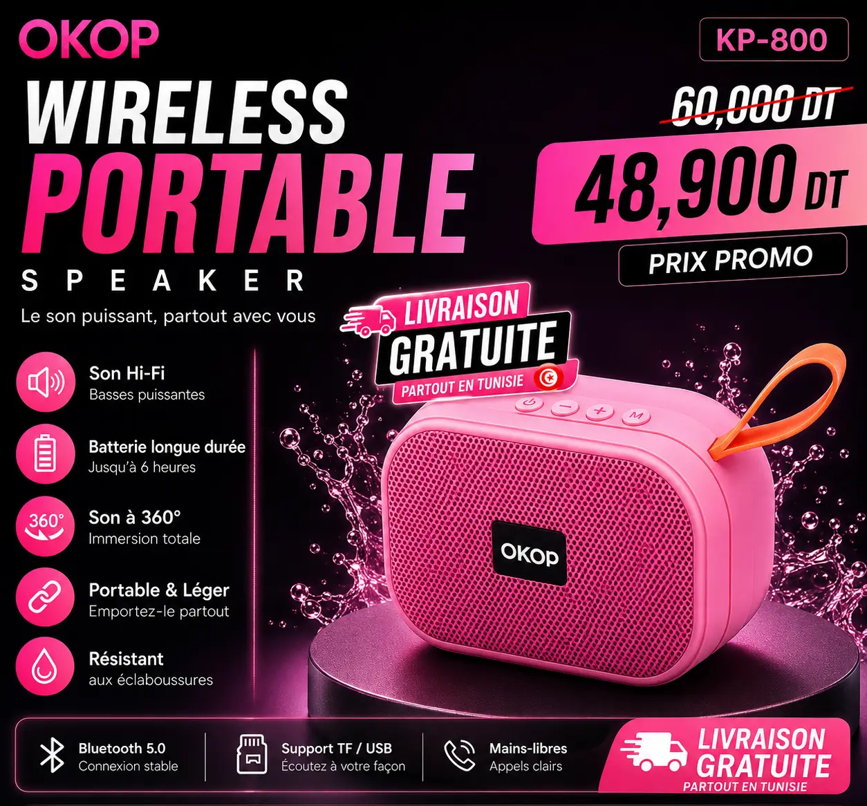 ChatGPT Image 2 sept. 2026, 14_34_35.png Enceinte Bluetooth Portable OKOP KP-800 – Son 360° & Basses Puissantes – Image 1