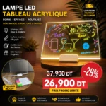 Lampe LED Tableau Acrylique à Écrire et Effacer – 7 Feutres Inclus