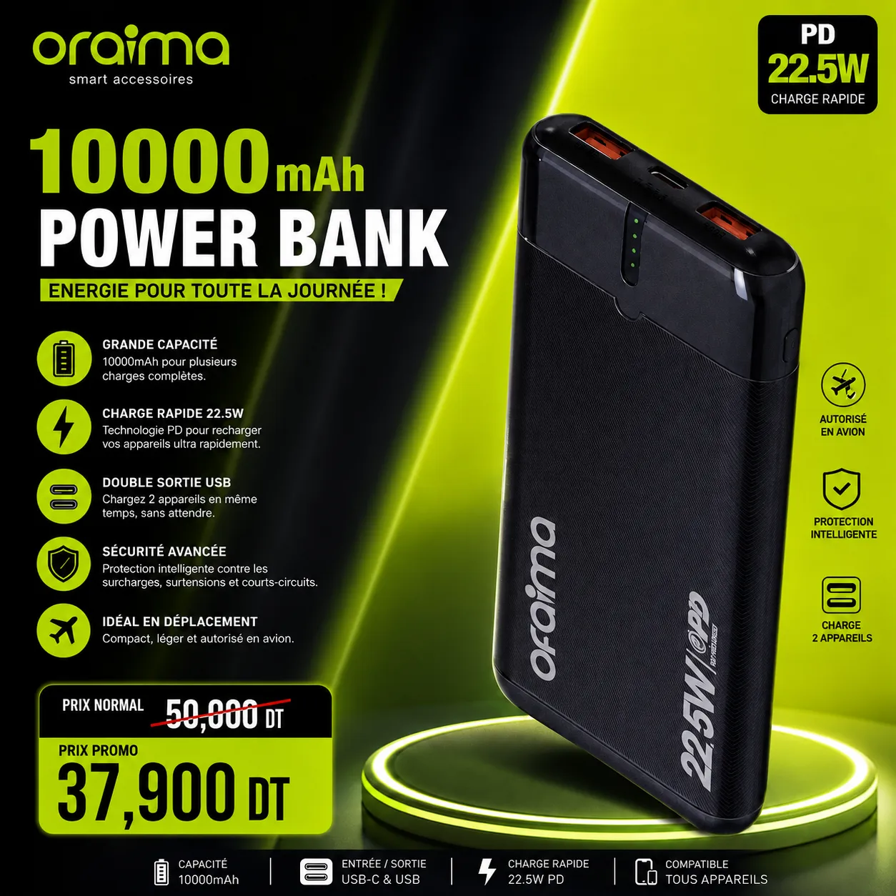 ChatGPT Image 7 août 2026, 18_27_46.png Power Bank Oraimo 10000mAh 22.5W PD Charge Rapide USB-C – Image 1