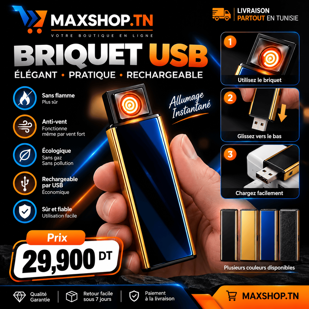 F3F36D38-DCCF-40E8-BF4B-C75C6717796A Briquet USB Rechargeable Électrique Sans Flamme Anti-Vent – Image 1